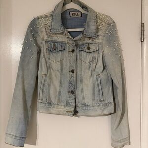 BKE Pearl-Studded Light Blue Jean Jacket